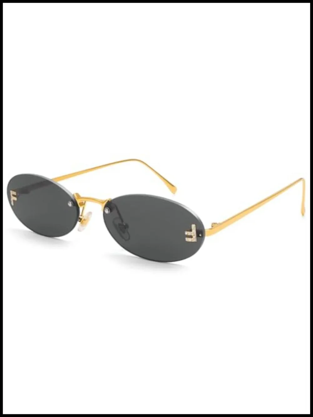 Trendy Rimless Oval Sunglasses Small Frame Retro Y2K Diamond Metal Shades